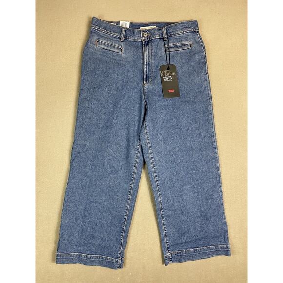 Levis‎ Jeans Womens 32 Blue Premium Ribcage Wide Leg Crop Denim Adult NWT - Picture 1 of 16